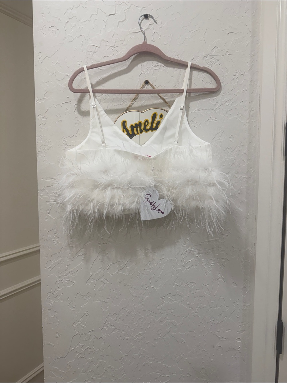 Buddy Love White Feather-Trim V-Neck Crop Top - Picture 2 of 2
